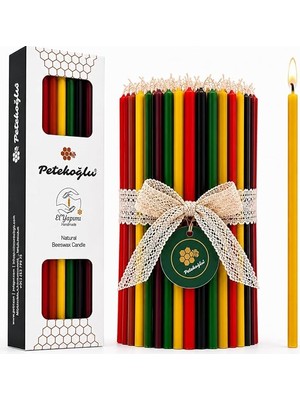5 Renk Balmumu Mum (Beeswax Candle) 40 Adet 20 cm Ince Uzun Dilek ve Doğum Günü Mumu Doğal El Y