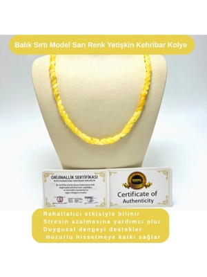 Yıldız Doğal Taş Sertifikalı Balık Sırtı Model Sarı Renk Yetişkin Kehribar Kolye 50- 55 cm 10 - 13 gr