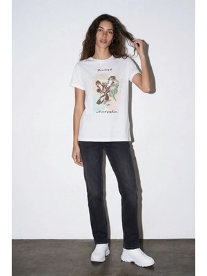 Quzu 26YTSH02191 Ekru Kadın T-Shirt Ekru - S
