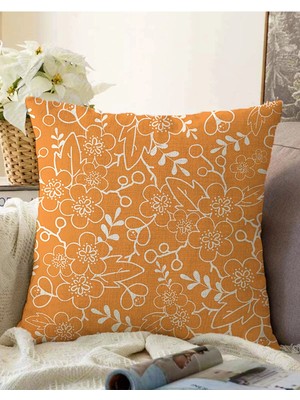 Rem Home Çift Taraflı Renkli Zeminde Çiçek Desenli Dijital Baskılı Modern Raşel Örme Yastık Kırlent Kılıfı