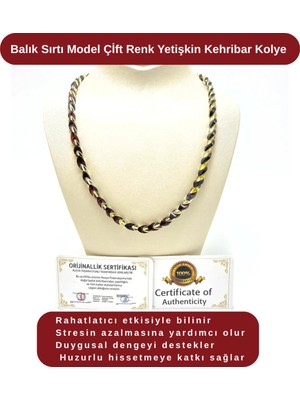 Yıldız Doğal Taş Sertifikalı Balık Sırtı Model Çift Renk Yetişkin Kehribar Kolye 55 cm 10 gr