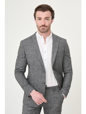MCR Kırçıllı Slim Fit Mono Yaka Pantolonu Ipli Keten Erkek Takım Elbise