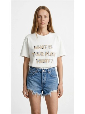 Quzu 26YTSH02026 Ekru Kadın T-Shirt Ekru - S