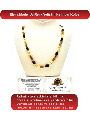 Yıldız Doğal Taş Sertifikalı Elena Model Üç Renk Yetişkin Kehribar Kolye 50 - 55 cm 10 gr