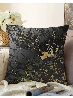 Rem Home Çift Taraflı Siyah Zeminde Gold Renkli Çizim Desenli Dijital Baskılı Modern Raşel Örme Yastık Kılıfı