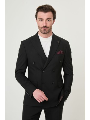 MCR Düz Slim Fit Geniş Yaka Kruvaze Erkek Takım Elbise