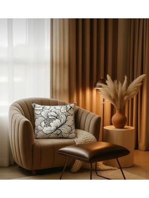 Orcadeco -Siyah Beyaz Çiçek Desenli Dekoratif Kırlent Kılıfı 45X45 cm – Özel Koleksiyon