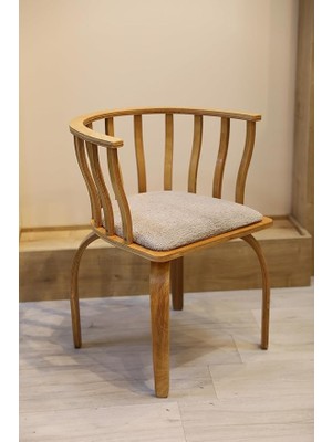 Bohem Yemek Masası Sandalyesi – 71X57 Cm, Kayın Ağacı, Krem Teddy Kumaş, Şık ve Konforlu Ot