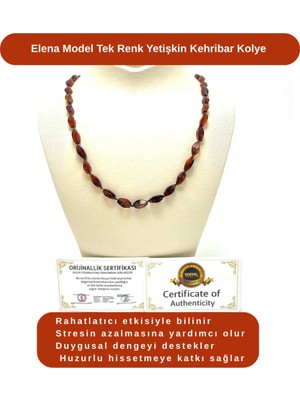 Yıldız Doğal Taş Sertifikalı Elena Model Konyak Renk Yetişkin Kehribar Kolye 55 cm 10 gr