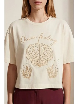 Quzu 26YTSH01944 Ekru Kadın T-Shirt Ekru - M