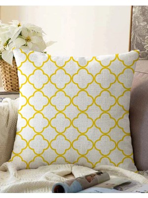 Rem Home Çift Taraflı Beyaz Zeminli Gold Detaylı Ogea Dijital Baskılı Modern Raşel Örme Yastık Kırlent Kılıfı