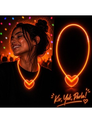 İlk El Grup Neon Işıklı Fosforlu Kalp Parti Kolyesi Turuncu Renk