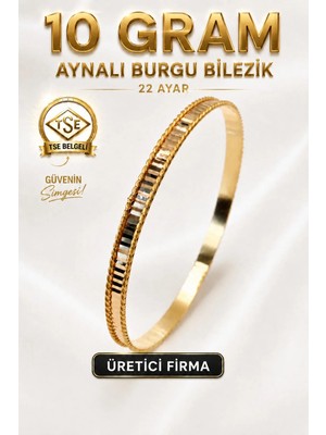 Aks Gold 22 Ayar Tse Belgeli (10 Gram) Aynalı Burgu Ajda Bilezik Gold Altın Bilezik Düğün Nişan
