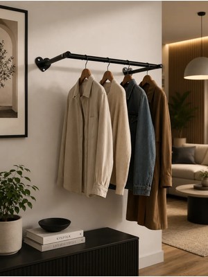 Arvion Home Modern Siyah Metal Duvara Monte 50 Cm Askılık Elbise Askılığı Konfeksiyon Askılığı Duvar Askısı Kıyafet Askılığı