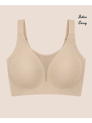 Intive Lingerie Intive Curvy Büyük Beden Lazer Kesim Dikişsiz Kalın Askılı Önü Tül Detaylı Sütyen (Xl-4xl)