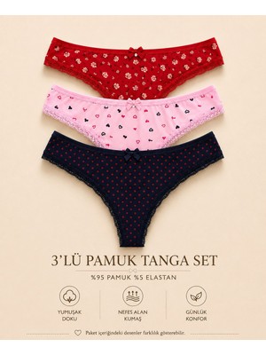 Intive Lingerie Intive Comfort Desenli Lacivert/pembe/kırmızı 3'lü Brazilian/tanga Set