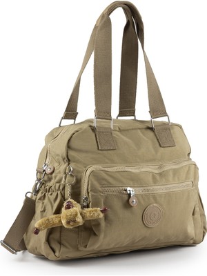 İmaks Büyük Boy 37 cm Krinkıl Su Itici Hafif Kumaş Çok Gözlü Anne Okul Seyahat Omuz Çantası Camel 1450