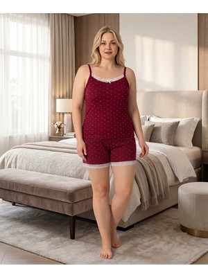 Eyfuze Kadın Milan Kumaş Büyük Beden Curve Baskılı Desenli Bambu Şortlu Pijama Takımı