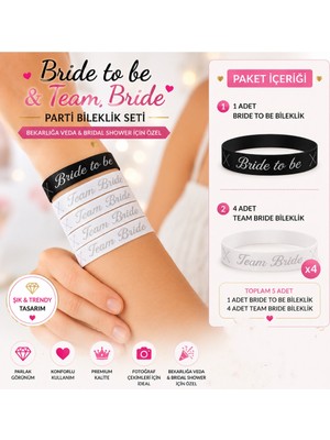 Bkmc Party Bride To Be Bileklik Seti 5'li | 1 Bride To Be + 4 Team Bride | Bekarlığa Veda & Bridal Shower Parti Aksesuarı