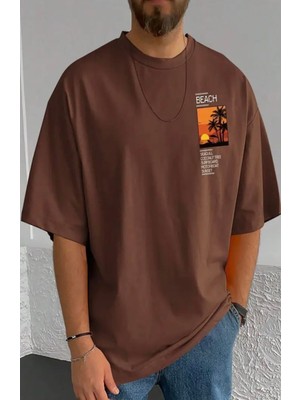Nigrum Pardus Nıgrum Pardus Yeni Sezon Sunset At The Beach Baskılı %100 Pamuk Büyük Beden Oversize Erkek T-Shirt