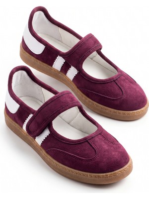 v.s.h velvet Bordo Süet Cırtlı Mary Jane Babet Ayakkabı /mary