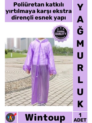 Wintoup #yağmurluk Unisex Şeffaf Kapüşonlu Çıtçıtlı Pratik Hafif Su Geçirmez Sağlam Şık Naylon Cep Yağmurluk