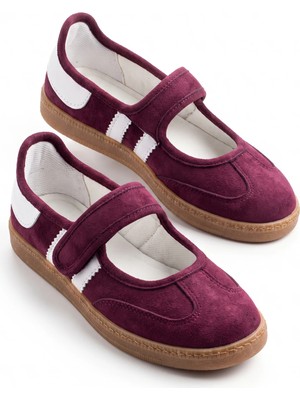 v.s.h velvet Bordo Süet Cırtlı Mary Jane Babet Ayakkabı /mary
