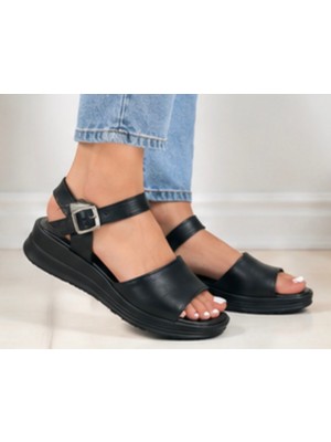 NP.15600.SİYAH Deri Sandalet