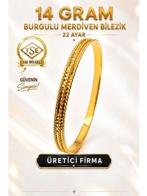 Aks Gold 22 Ayar TSE Belgeli 14 GRAM Burgulu Merdiven Ajda Altın Bilezik Gold Bilezik Düğün Nişan