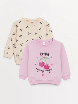 Lc Waikiki Yeni Sezon Bisiklet Yaka Uzun Kollu Baskılı Kız Bebek Sweatshirt 2'li