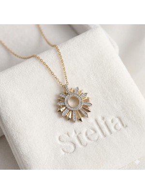 Stelia 316L Çelik Altın Renk Zirkon Taşlı Mix Renk Güneş Model Kadın Kolye