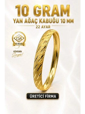 Aks Gold 22 Ayar Tse Belgeli (10 Gram) Yan Ağaç Kabuğu Ajda Bilezik 10 mm Gold Altın Bilezik Düğün Nişan