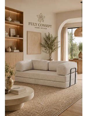 Fuly Consept Krem Modüler Yer Koltuğu Sünger Minderli Fitilli Kumaş Rahat Dinlenme Koltuğu 90X200