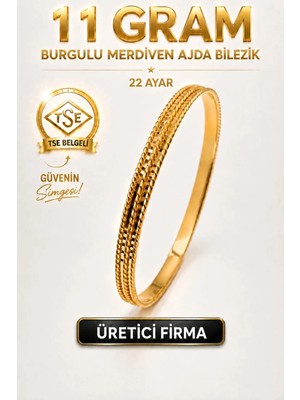 Aks Gold 22 Ayar TSE Belgeli (11 GRAM) Burgulu Merdiven Ajda Altın Bilezik Gold Bilezik Düğün Nişan