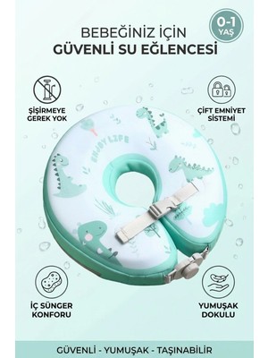 Oglo Içi Süngerli Çocuk Yüzme Simidi Şişirmesiz Çift Emniyetli Dino Temalı Yüzme Simidi