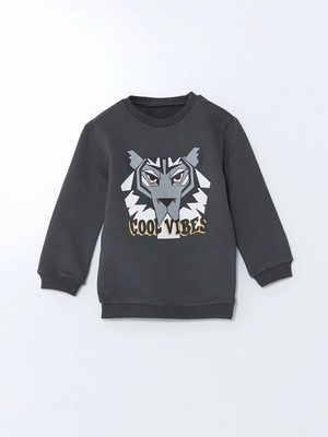 Lc Waikiki Yeni Sezon Bisiklet Yaka Baskılı Erkek Çocuk Kalın Sweatshirt