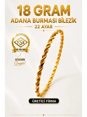 Aks Gold 22 Ayar TSE Belgeli (18 GRAM) Adana Burması Bilezik Altın Gold Bilezik Düğün Nişan