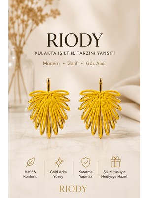 Riody Sarı Gold Yaprak Küpe Kadın Sallantılı Küpe Hafif Şık Günlük Abiye Kombin