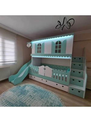 Bebetu Mobilya Lux Alaçatı Kaydıraklı Ranza
