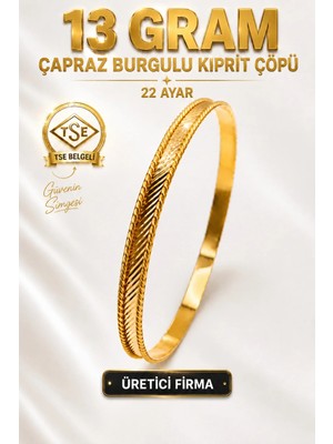 Aks Gold 22 Ayar Tse Belgeli (13 Gram) Çapraz Burgulu Kiprit Çöpü Ajda Altın Bilezik Gold Düğün Nişan