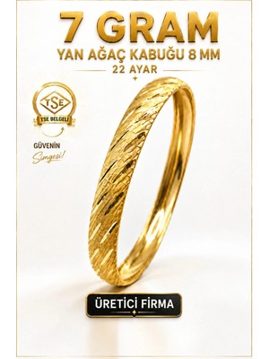 Aks Gold 22 Ayar 7 GRAM Yan Ağaç Kabuğu Ajda Bilezik 8 mm Gold Altın Bilezik Düğün Nişan
