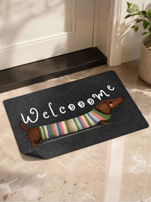 Bert Tatlı Köpek Desenli Welcome Kapı Önü Paspası – Dekoratif Dachshund Tasarımlı Dijital Baskılı Kaydırmaz Pvc Tabanlı Modern Kapı Paspası