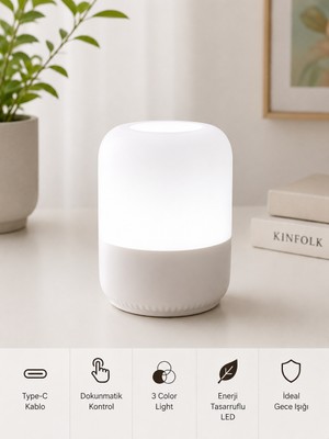Allwin Şarjlı Dokunmatik LED Gece Lambası, 3 Renk Işık, Type-C Şarjlı, Taşınabilir Masa Lambası, Asılabilir Bebek Odası ve Yatak Odası, 3 Color Light (Sıcak / Doğal / Beyaz Işık)