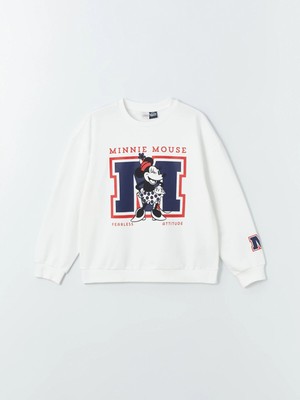 Lc Waikiki Yeni Sezon Bisiklet Yaka Minnie Mouse Baskılı Uzun Kollu Kız Çocuk Sweatshirt
