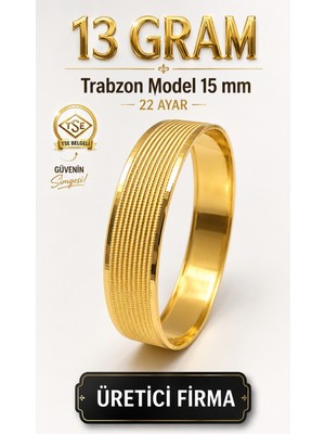 Aks Gold 22 Ayar TSE Belgeli (13 GRAM) Trabzon Model Ajda Altın Bilezik İşçiliksiz Yatırımlık
