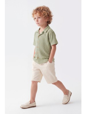Noble Kids Erkek Çocuk Kare Desenli Gömlek ve Denim Şort Takım Yeşil