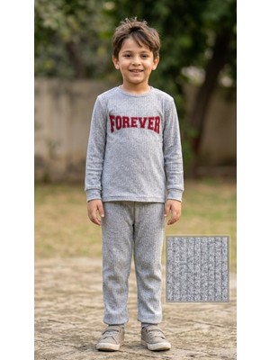 Sleeproom Erkek Çocuk Gri Interlok Kumaş Kışlık Pijama Takımı