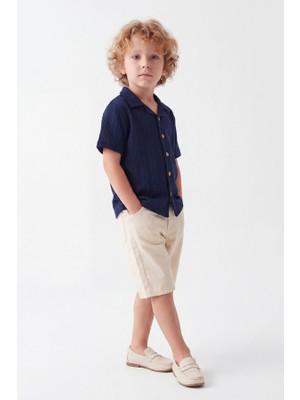 Noble Kids Erkek Çocuk Çizgili Gömlek ve Denim Şort Takım Lacivert