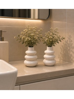 Handyol Taş Tozu Modern Dekoratif Vazo Seti 2'li | Minimalist Sehpa ve Kitaplık Dekoru