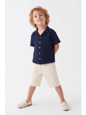 Noble Kids Erkek Çocuk Kare Desenli Gömlek ve Denim Şort Takım Lacivert